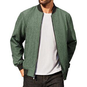 Men's Light Army Green Casual Bomber Varsity Jacket Coat Vintage Zip Up Fashion